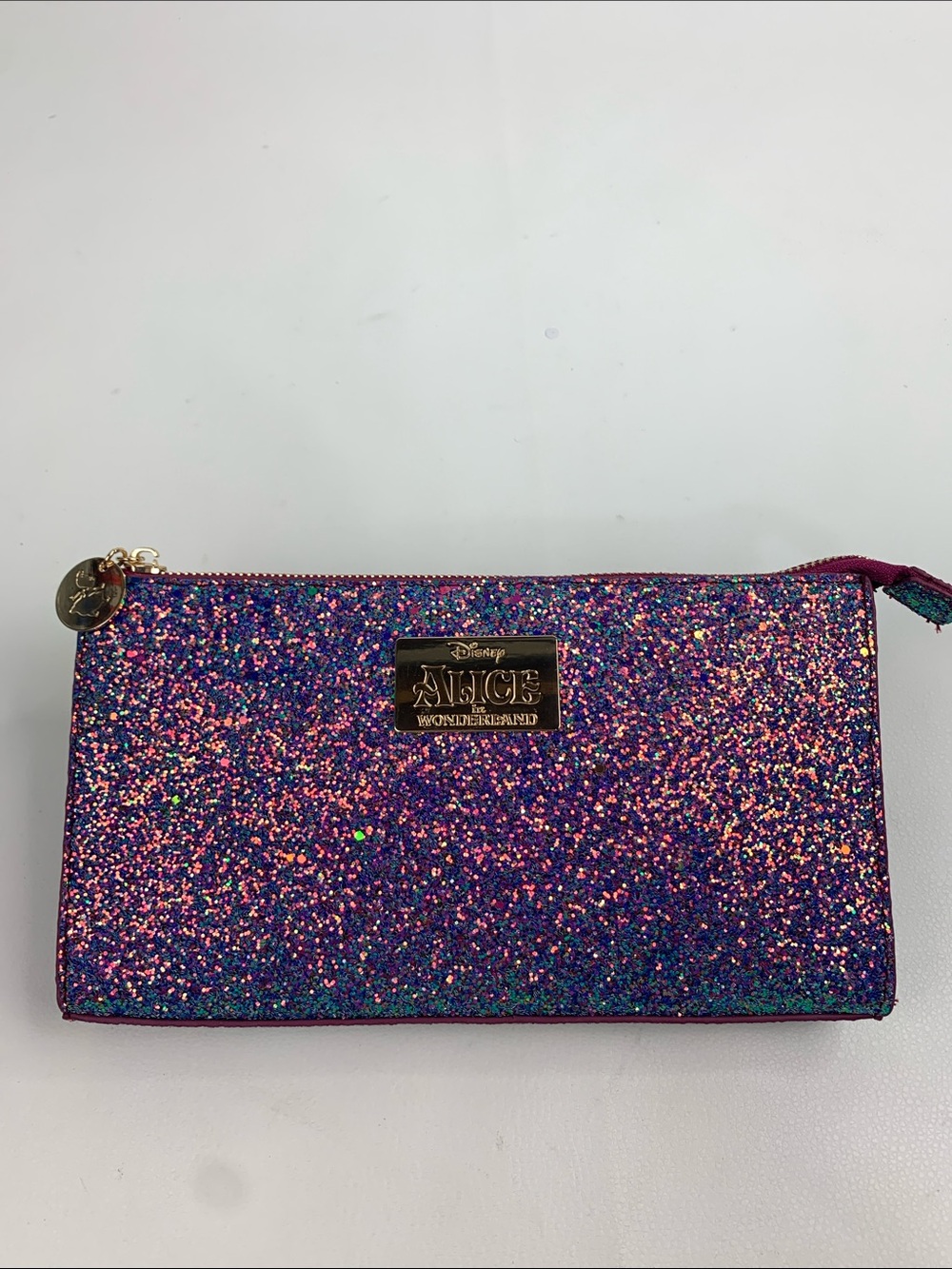 Sigma Disney Purple Multi-Glitter Alice in Wonderland Zip Pouch bag clutch